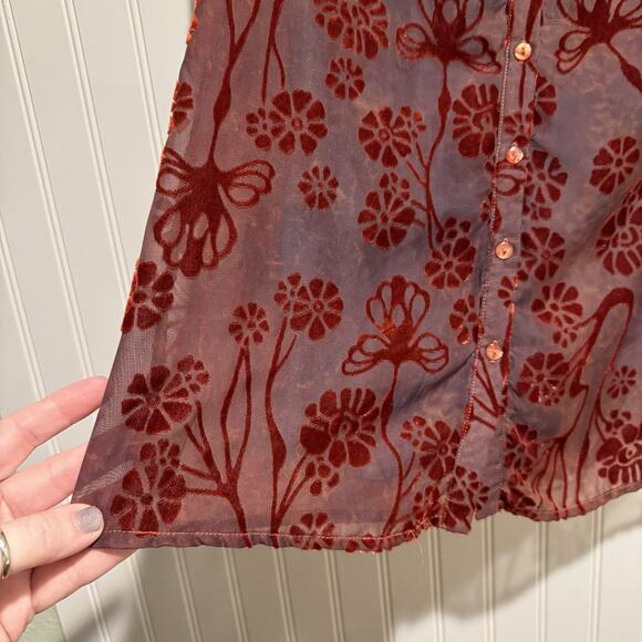 Sundance Abbie Velvet Floral Burnout Blouse Size Small - Picture 3 of 8